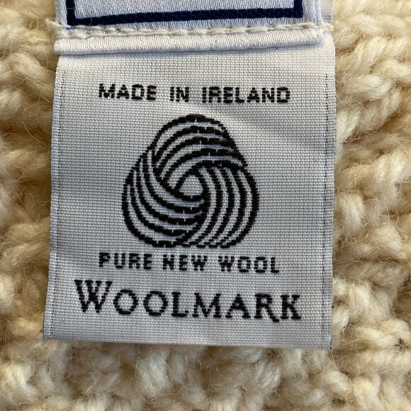 Vintage John Molloy Ireland Cable Knit Wool Scarf Ivory Aran Fringe Fisherman - Picture 9 of 11